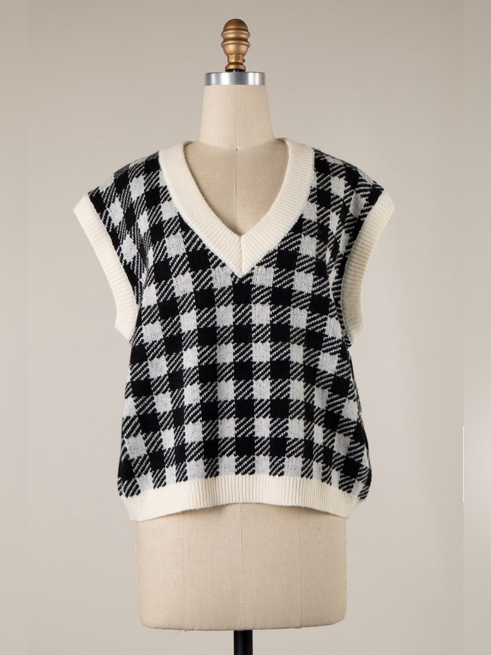 Miracle IVORY/BLACK Soft Knit Checkered Vest